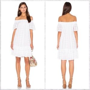 Rebecca Taylor Off Shoulder Embroidered Cotton Trapeze Dress
